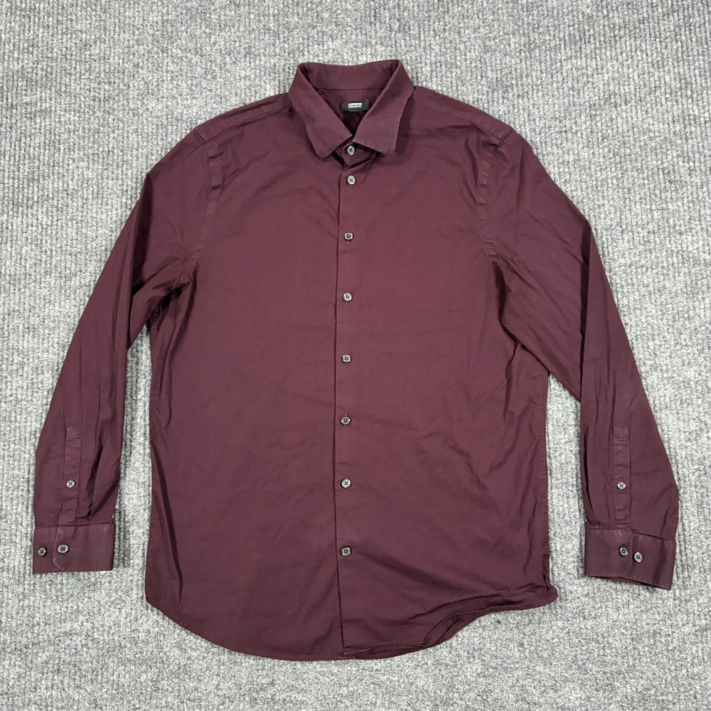 Express 1MX Extra Slim Dress Shirt Mens Large Burgundy Stretch Button Up Career